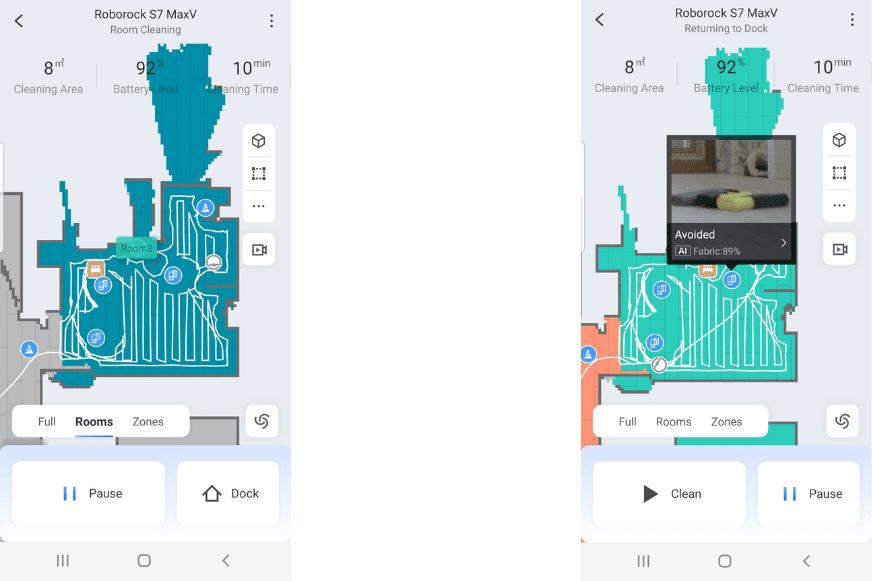 Плоские объекты отмечены как препятствия в приложении Roborock S7 MaxV.